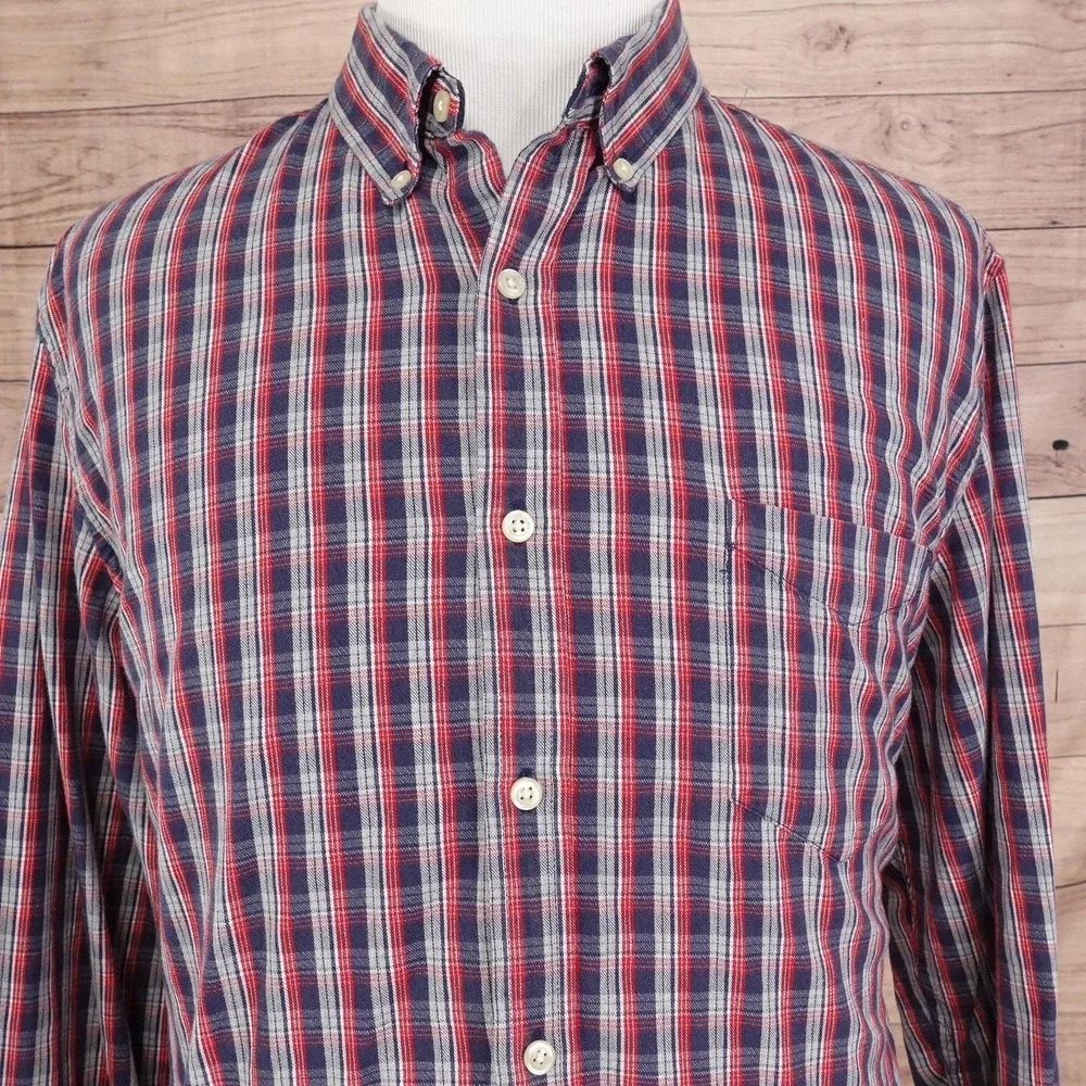 Chaps Shirt Mens XL Blue Red Plaid Button Down Long Sleeve Classic Cotton Casual